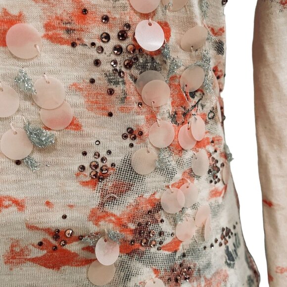 Miss Me Embellished Long Sleeve Mesh Back Floral Boho Top Medium Artsy Chic - Picture 5 of 8